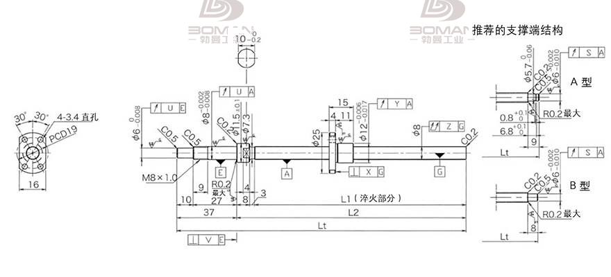 KURODA DP0801JS-HDNR-0260B-C3F 黑田丝杆替换尺寸图